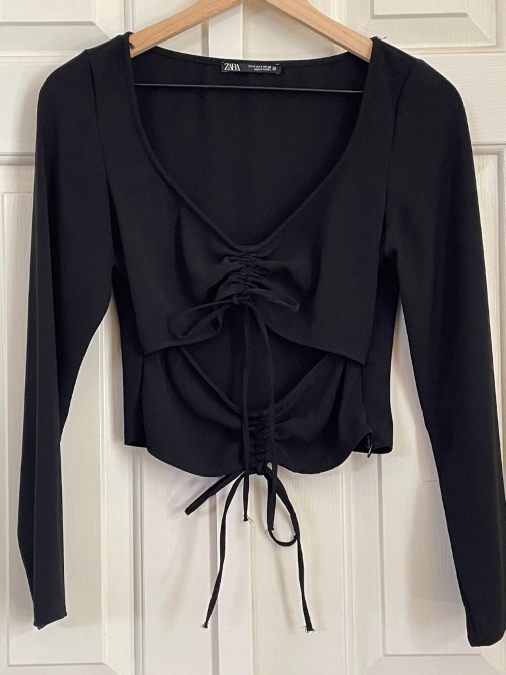 Zara Black Ruched Drawstring Cutout Crop Top Small Y2K